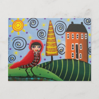 FOLK ART Red Bird by LORI EVERETT vycard Vykort