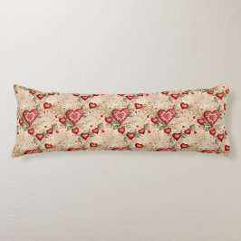 Folk Art Red Hearts Kroppskudde
