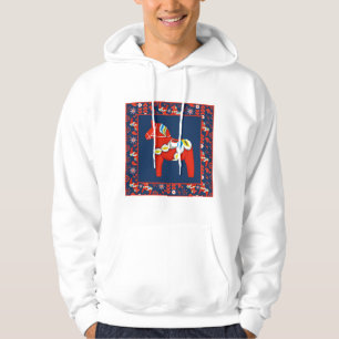 Folk Art Red Swedish Dala Horse and Mönster Hoodie
