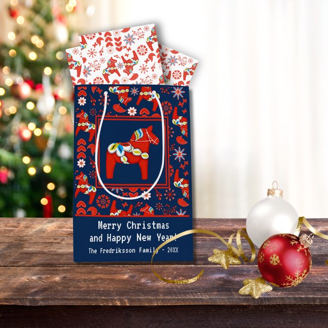 Folk Art Red Swedish Dala Horse Folk Art Mönster (Skapare uppladdad)