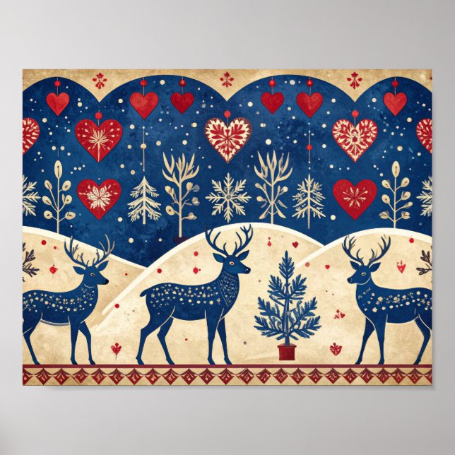 Folk-Art Reindeer Pattern Poster (Framsidan)