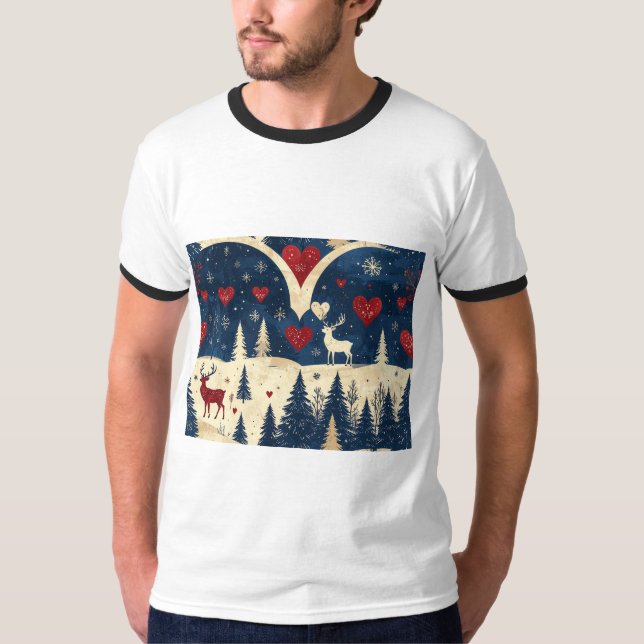 Folk-Art Reindeer Pattern T-shirt (Framsida)