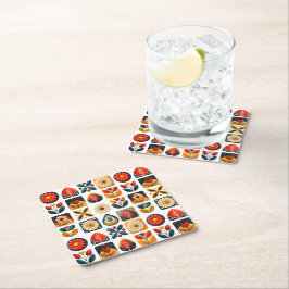 Folk Art Retro Blommigt Mosaic Coziness Underlägg Papper Kvadrat