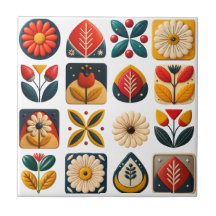 Folk Art Retro Blommigt Mosaic-dekoration