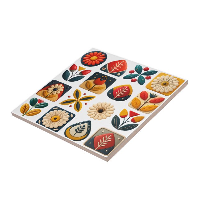 Folk Art Retro Blommigt Mosaic-dekoration Kakelplatta (Sidan)