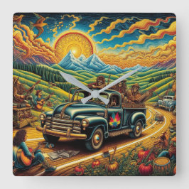 Folk Art Road Resa Fyrkantig Klocka