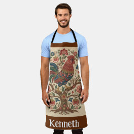 Folk Art Rooster Personalized Large Apron