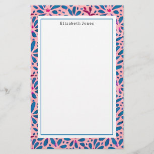 Folk Art Rosa och Blue Blommigt Brevpapper