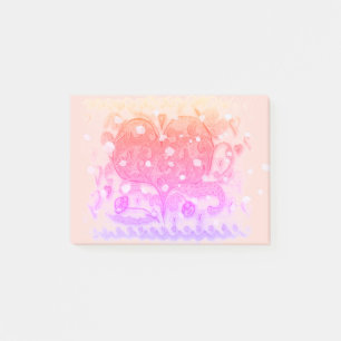 Folk Art Rosemaling Rosa Heart & löv, blommor Post-it Block