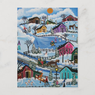 FOLK ART:s första dag i Snö LORI EVERETT-vykort Vykort