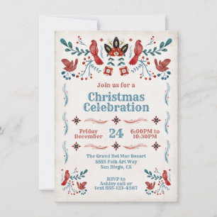 Folk Art Scandinavian jul Party Inbjudningar