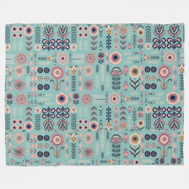 Folk Art Seamless Mönster Fleecefilt (Framsidan (Horisontell))