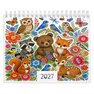 Folk Art Skogs Djur 12-Månaders Kalender