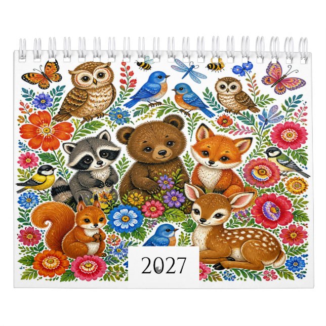 Folk Art Skogs Djur 12-Månaders Kalender (Omslag)