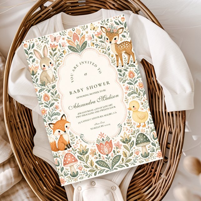 Folk Art Skogsdjur Baby Shower Inbjudningar (Skapare uppladdad)