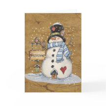 Folk Art Snögubbe på parkeringshälsningskort