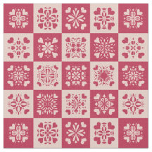 Folk Art Stenciled Heart Mönster Red and Rosa