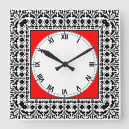 Folk Art Stil Black Red and White Land Kitchen Fyrkantig Klocka