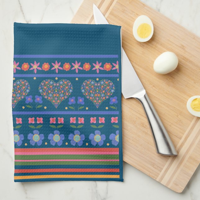 Folk Art Stil Blommigt Hearts Gräns Kitchen Towel Kökshandduk (Vikt i Fjärdedel)