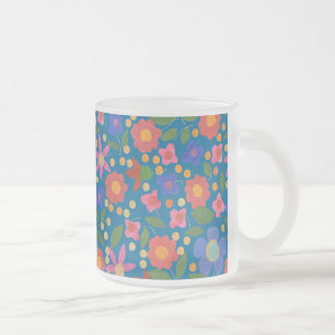 Folk Art Stil Blommigt om blåglaskaffe Mugg