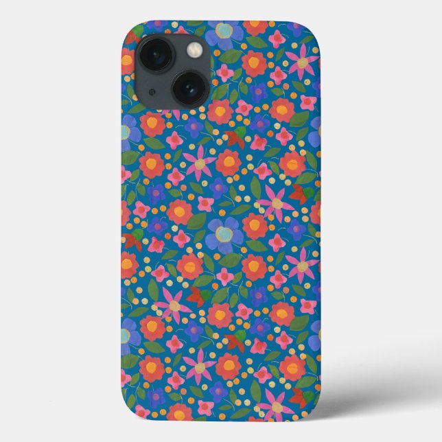 Folk Art Stil Blommigt om Blue iPad Mini Case (Baksida)