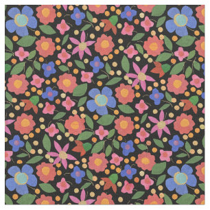 Folk Art Stil Blommigt på Black Anpassningsbar Fab Tyg