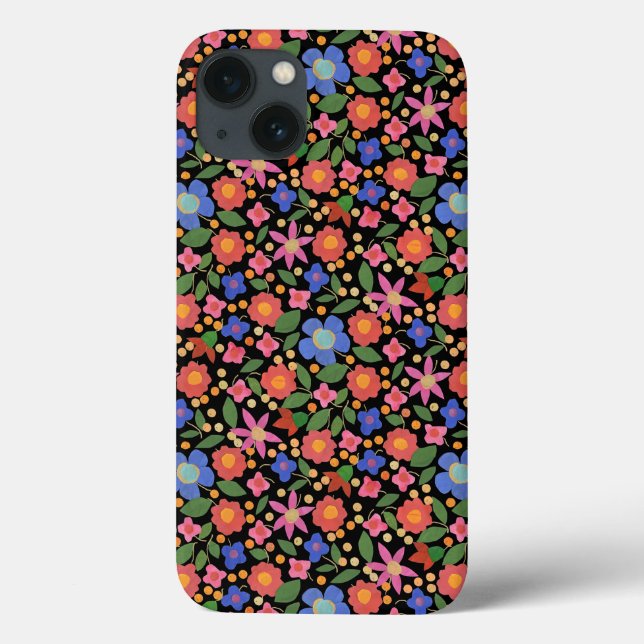 Folk Art Stil Blommigt på Black iPad Mini Case (Baksida)