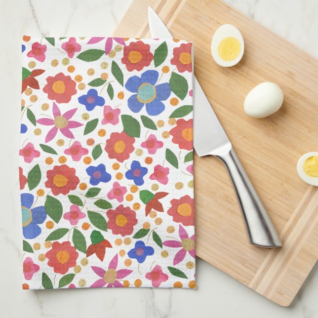 Folk Art Stil Blommigt på White Kitchen Towel Kökshandduk (Vikt i Fjärdedel)