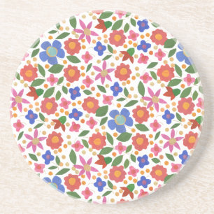 Folk Art Stil Blommigt på White Sandstone Underläg Underlägg Sandsten