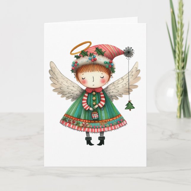 Folk Art Stil Cute Angel Kort (Framsida)