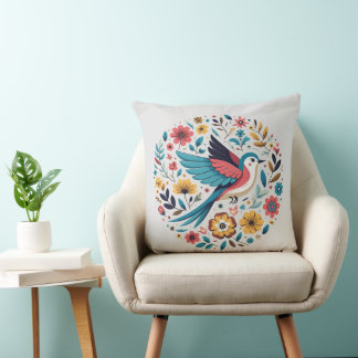 Folk art stil-fågel dekorativ kudde