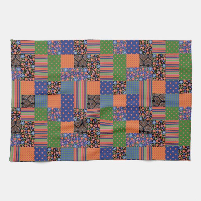 Folk Art Stil Faux Patchwork Kitchen Towel Kökshandduk (Horisontell)