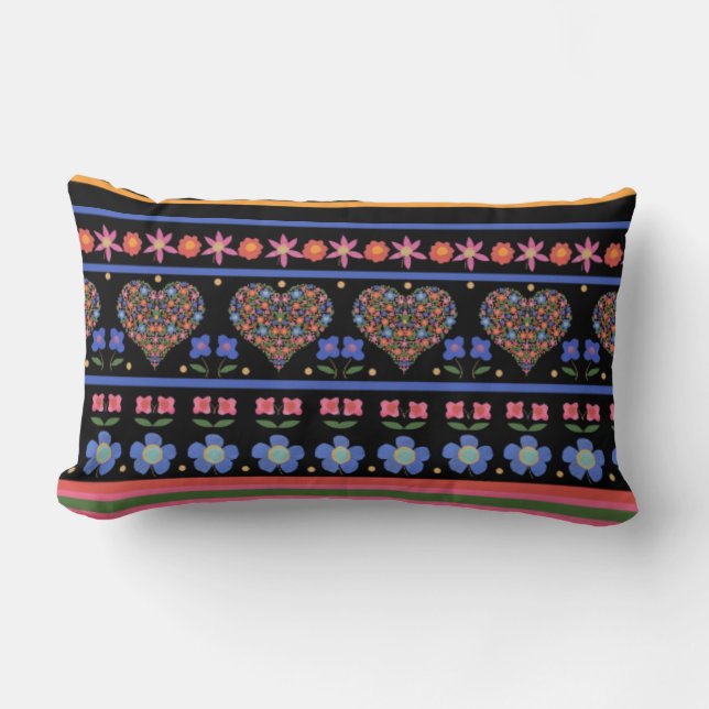 Folk Art Stil Gräns Lumbar Pillow eller Cushion Lumbarkudde (Framsida)