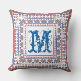 Folk Art Stil Gräns Monogram Pillow eller Cushion Kudde