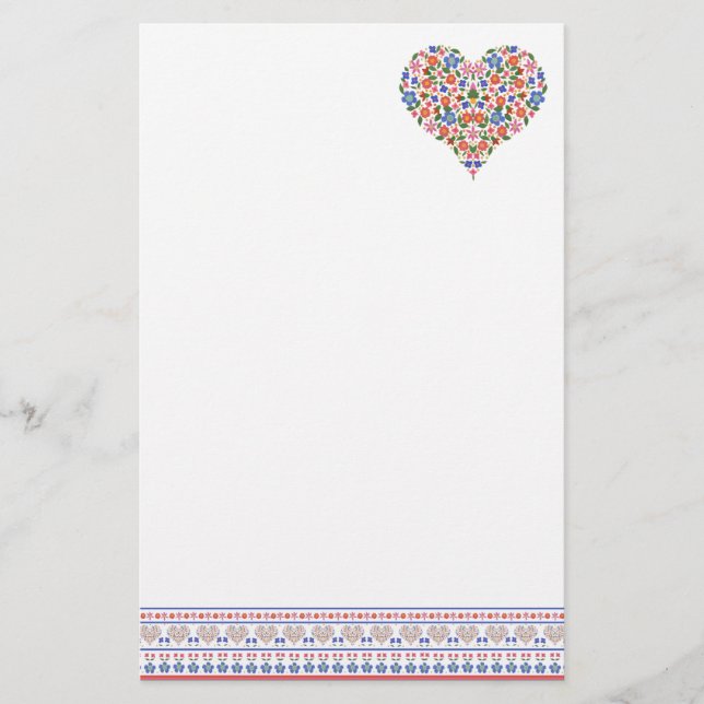 Folk Art Stil Gräns och Heart Stationery Brevpapper (Framsida)