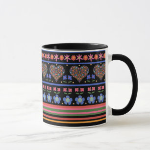 Folk Art Stil Gräns på Black Ringer Coffee Mugg