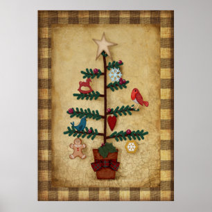 Folk Art Stil Julgran Pris Poster
