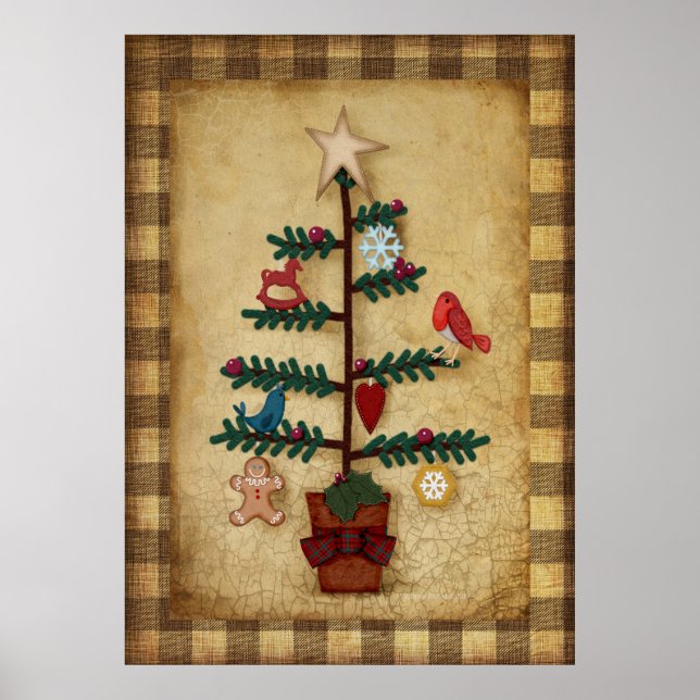 Folk Art Stil Julgran | Pris Poster (Framsidan)