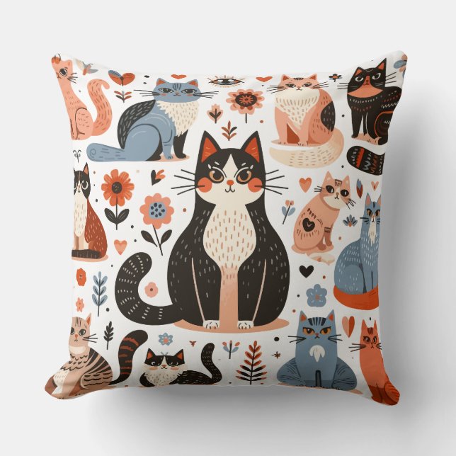 Folk art stil katter dekorativ kudde (Framsida)