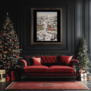 Folk Art Stil Winter Scene Poster