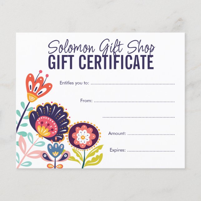 Folk Art Store Shop Gift Voucher Certificate (Framsida)