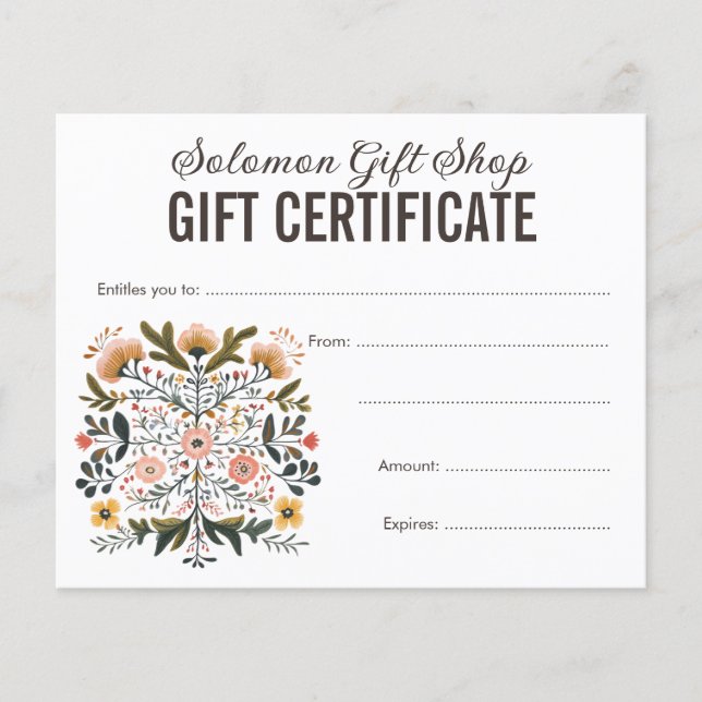 Folk Art Store Shop Gift Voucher Certificate (Framsida)