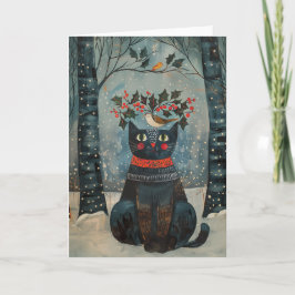 Folk Art Svart Katt Brevkort - Presentkort Kort