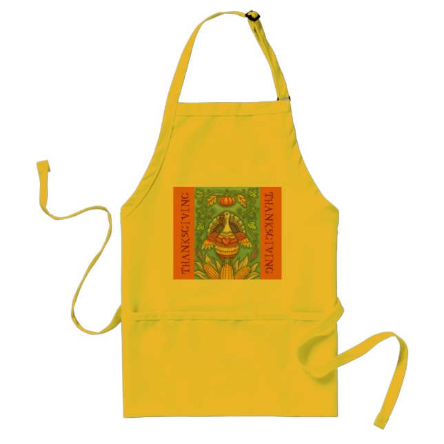FOLK ART THANKSGIVING TURKEY & MAJ APRON Helgdag Förkläde (Framsidan)