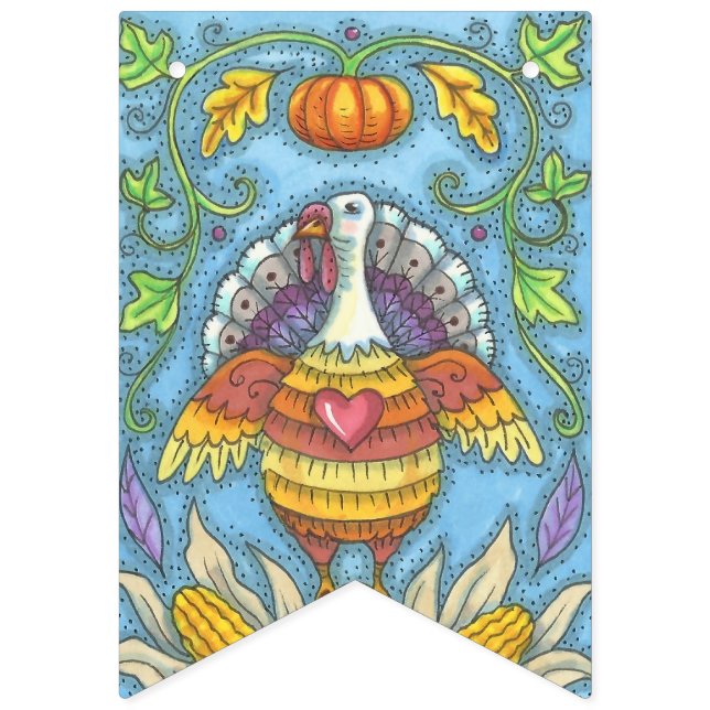 FOLK ART THANKSGIVING TURKEY, PARTY BUNTING BANNER VIMPLAR (Tredje flaggan)
