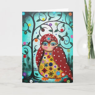 FOLK ART Tittar på Uggla efter LORI-hälsningskort Kort
