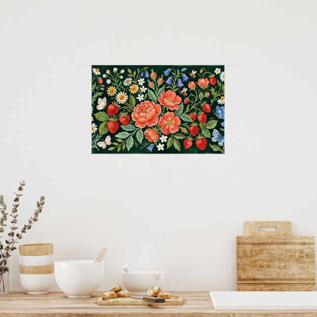 Folk Art Trädgårdsscen Poster (Kök)