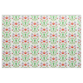 Folk Art Tulip och Birds Fabric Tyg