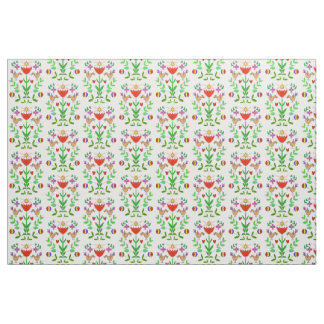 Folk Art Tulip och Birds Fabric Tyg