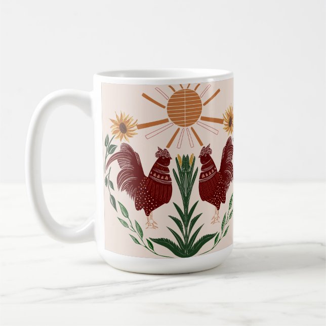 Folk Art Tupp Sunshine Symmetrical Design Kaffemugg (Vänster)